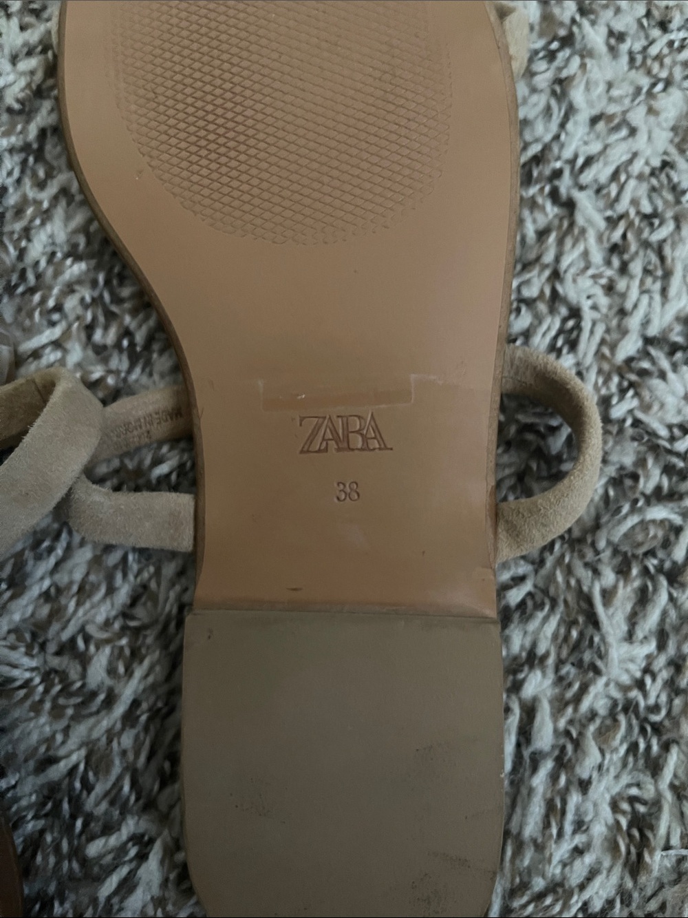 Zara stone bead cow leather nude sandals Size 38 US 7.5 - Picture 5 of 5